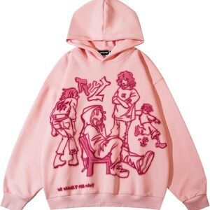 Pastel Pink Graphic Sweater with Hood